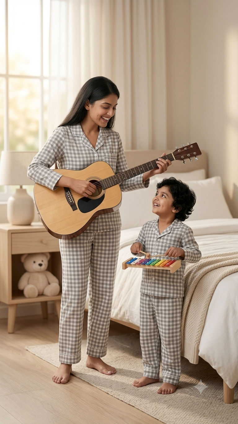 Boys Checked Night Suit | Grey