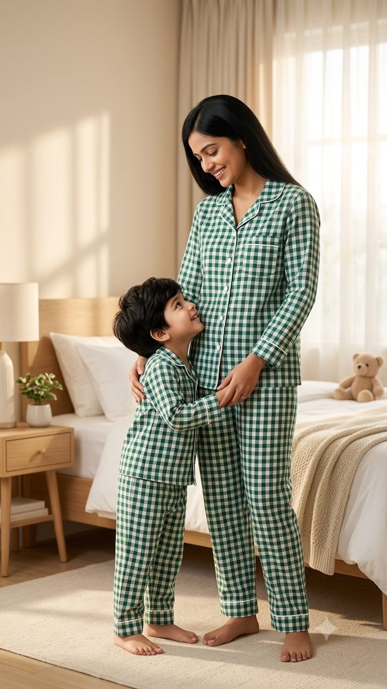 Boys Checked Night Suit | Green