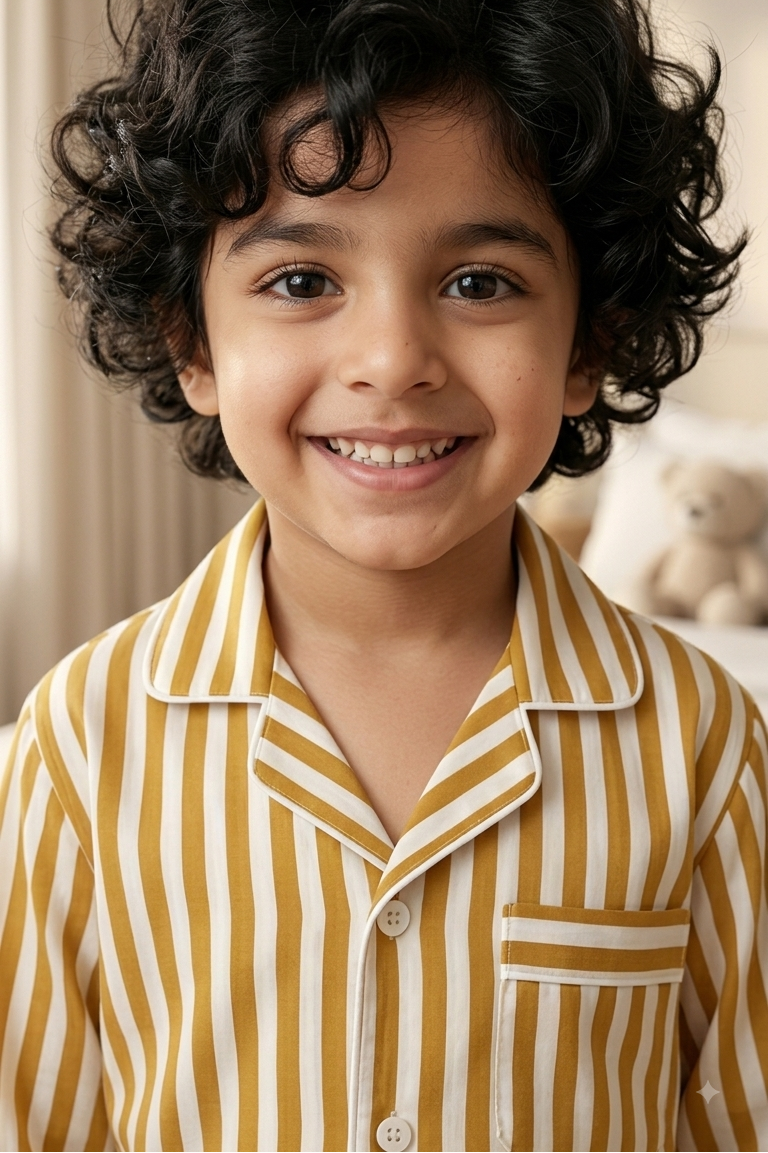 Mustard Strip Nightsuits for kids| Unisex| Pure Cotton