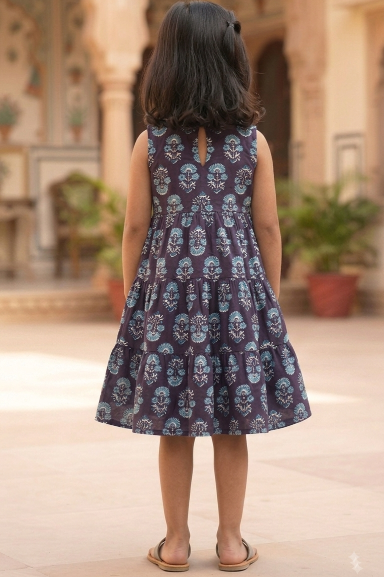 Black Booti Girls Dress| Pue Cotton