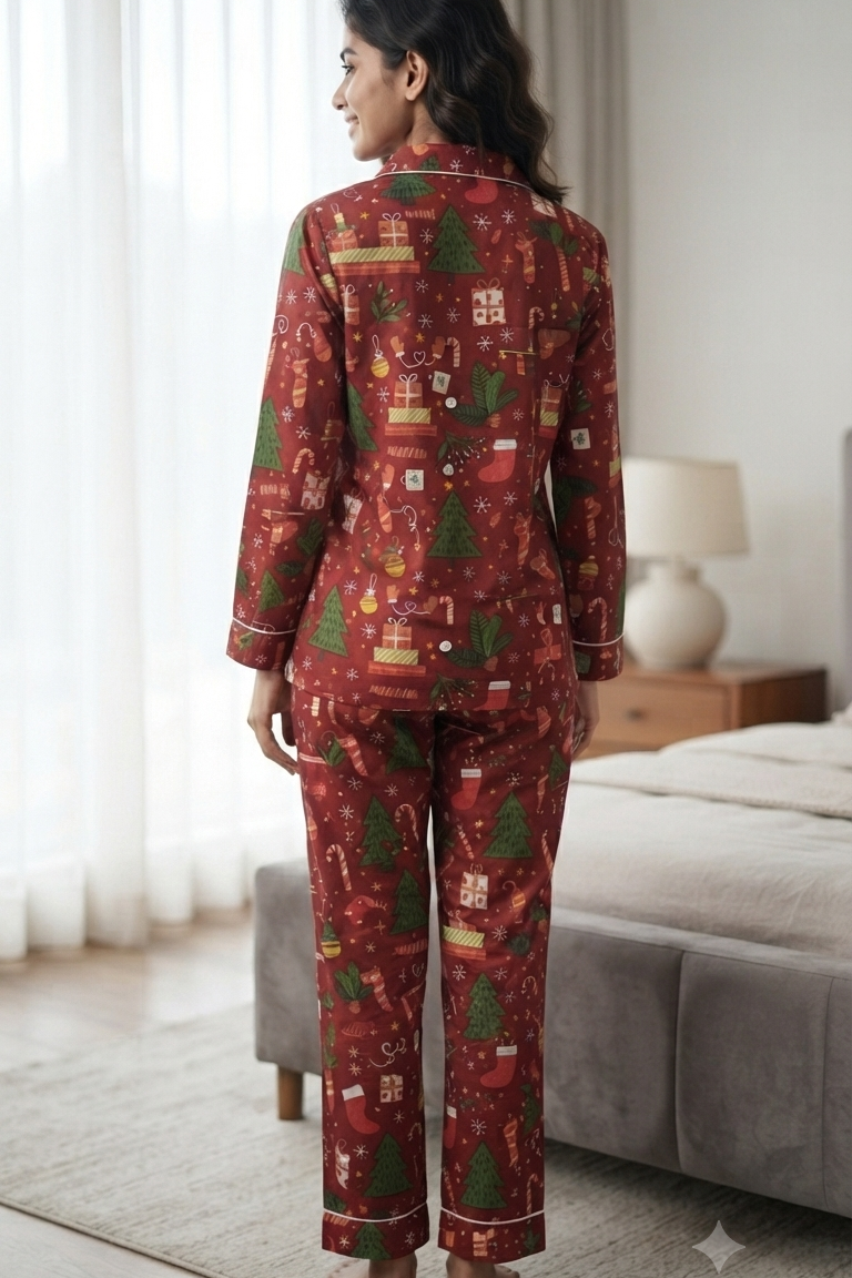 Merry Christmas Nightsuit For Women| Pure Cotton