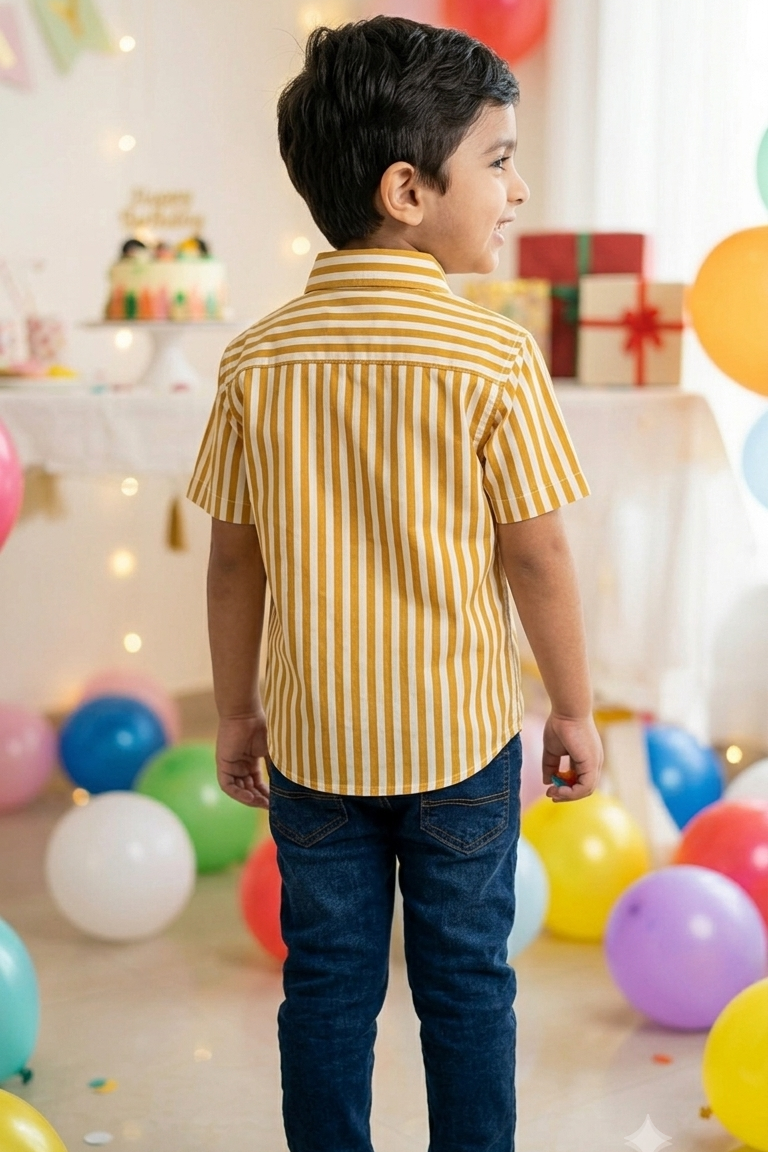 Mustard Strip Boys Shirt| Pure Cotton