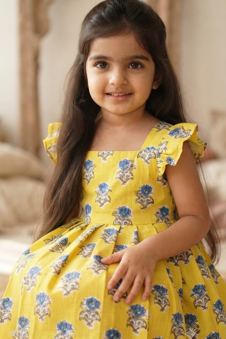Yellow Boota Girls Dress| Pue Cotton