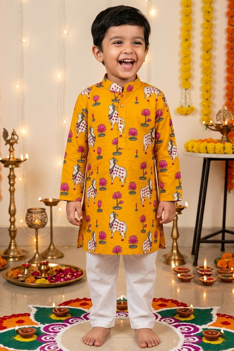 Mustard Pichwai Siblings Twinning Outfit| Pure Cotton