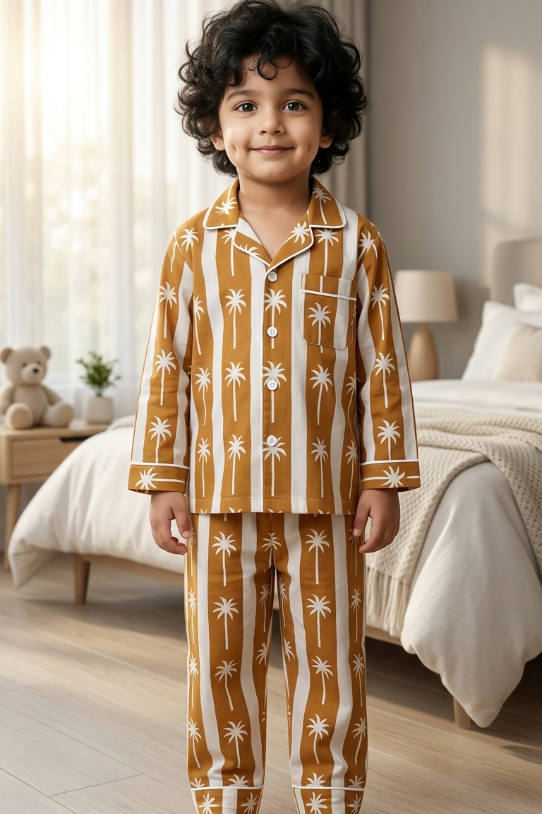 Mustard Coconut Twinning Nightsuit Sets For Mother & Kids| Pure Cotton