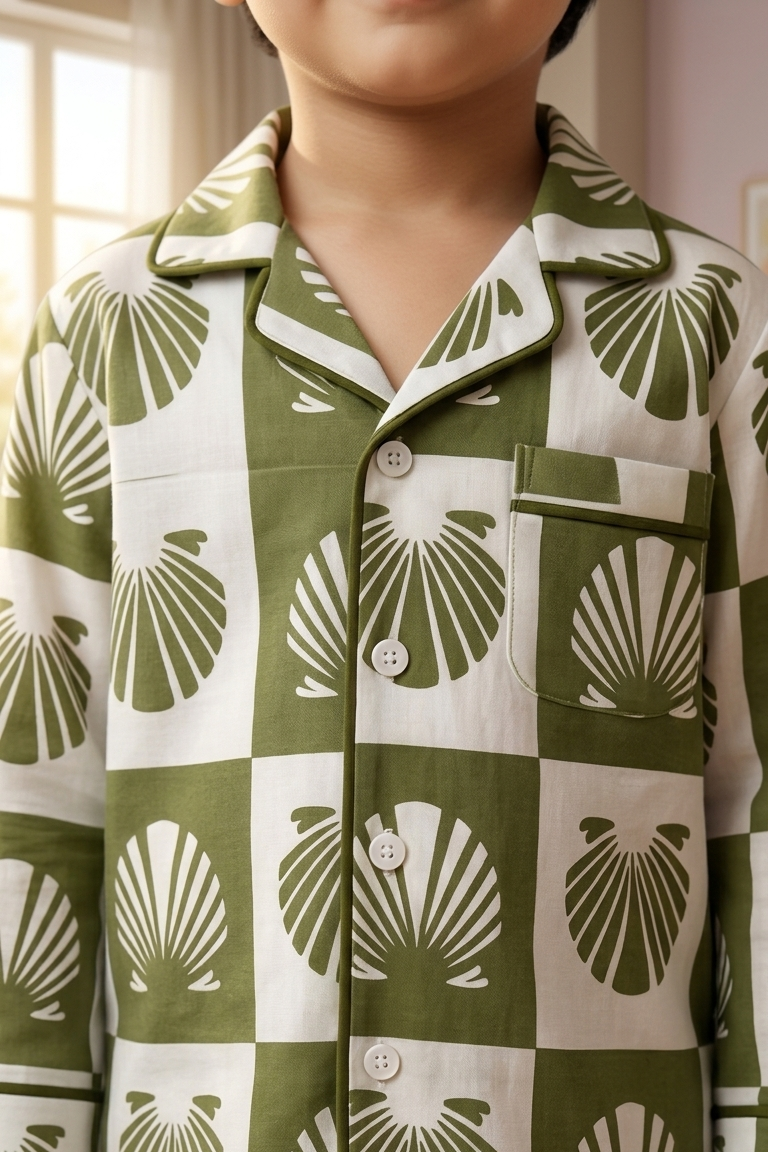 Green Shell Nightsuits for kids| Unisex| Pure Cotton