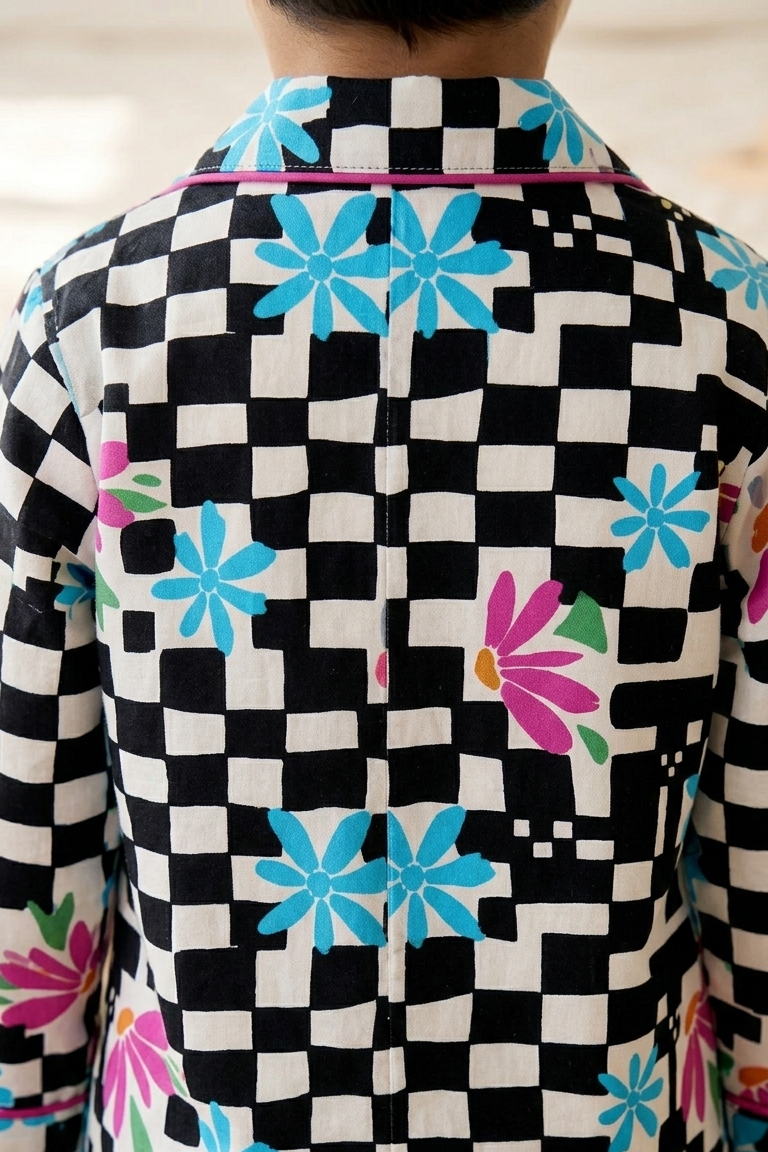 Black Checkerboard Nightsuits for kids| Unisex| Pure Cotton