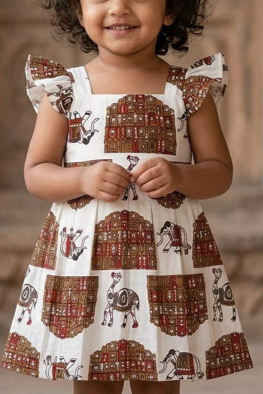 Hawa Mahal Girls Dress| Pue Cotton