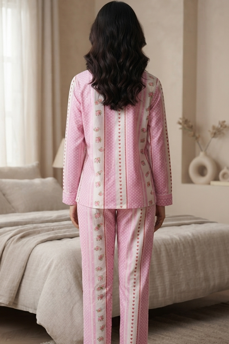 Pink Floral Nightsuit For Women| Pure Cotton