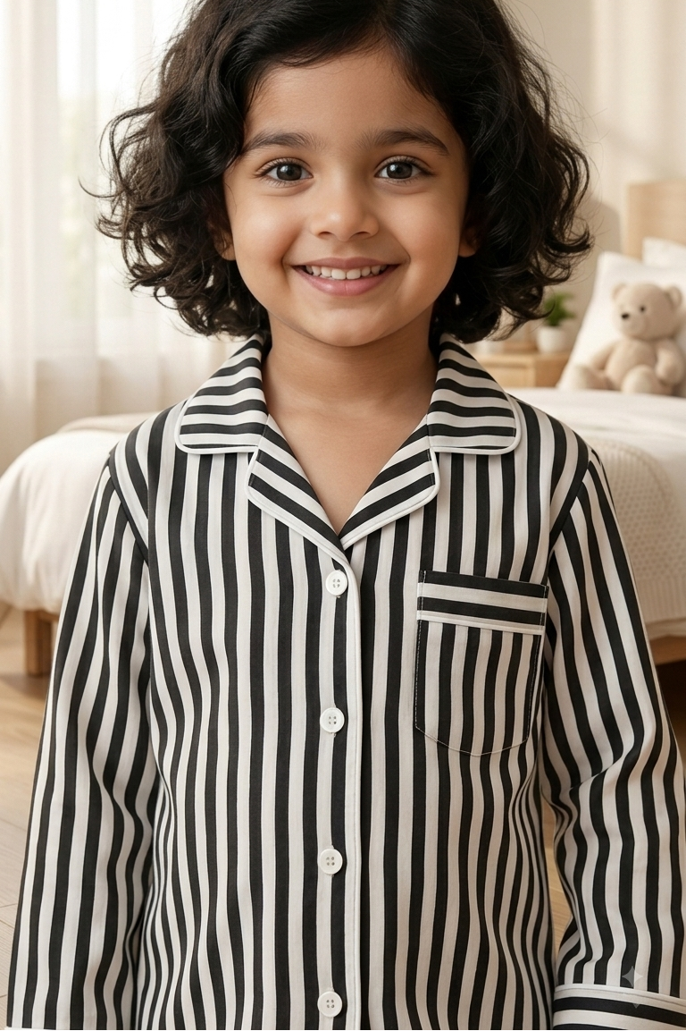 Black Strip Nightsuits for kids| Unisex| Pure Cotton