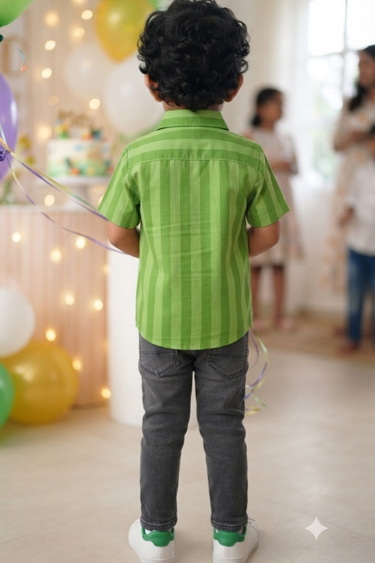 Green Strip Boys Shirt| Pure Cotton