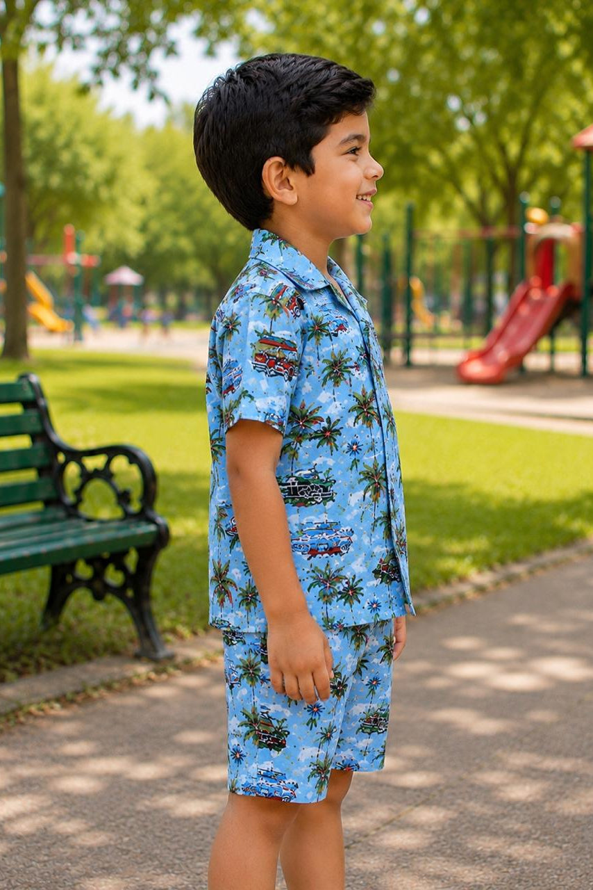 Blue Beach Co-ords Set for Boys| Pure Cotton