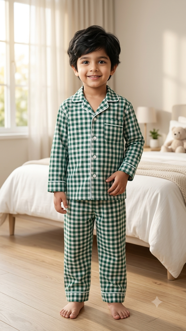 Boys Checked Night Suit | Green