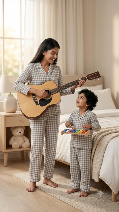 Boys Checked Night Suit | Grey