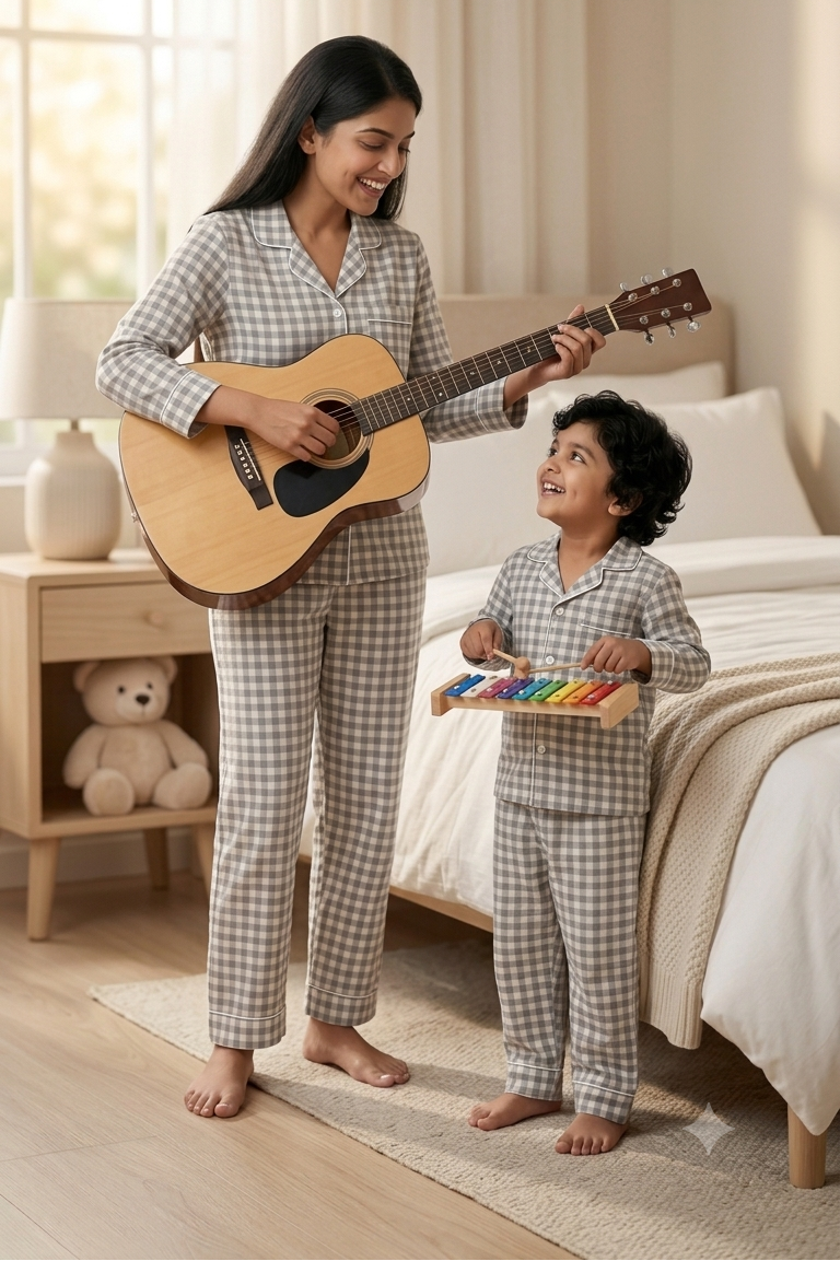Grey Check Nightsuits for kids| Unisex| Pure Cotton