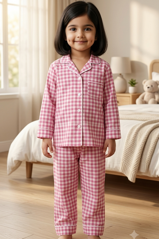 Red Check Nightsuits for kids| Unisex| Pure Cotton