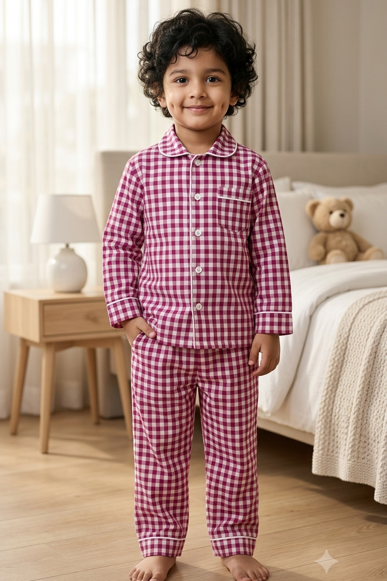 Red Check Nightsuits for kids| Unisex| Pure Cotton
