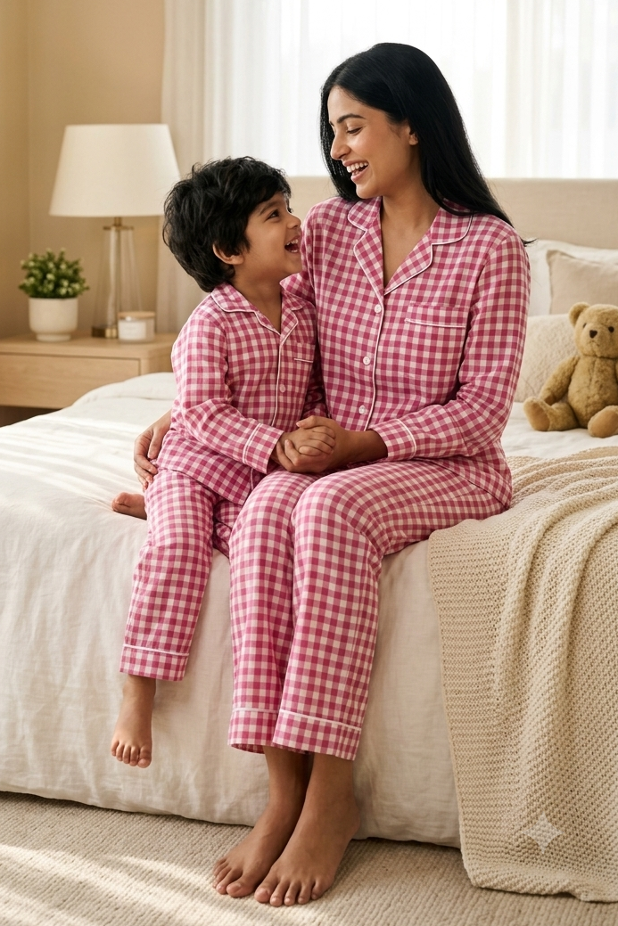 Red Check Nightsuits for kids| Unisex| Pure Cotton