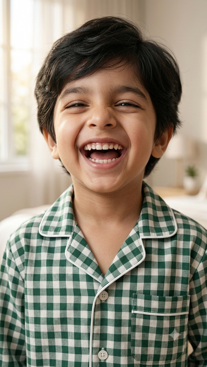 Boys Checked Night Suit | Green