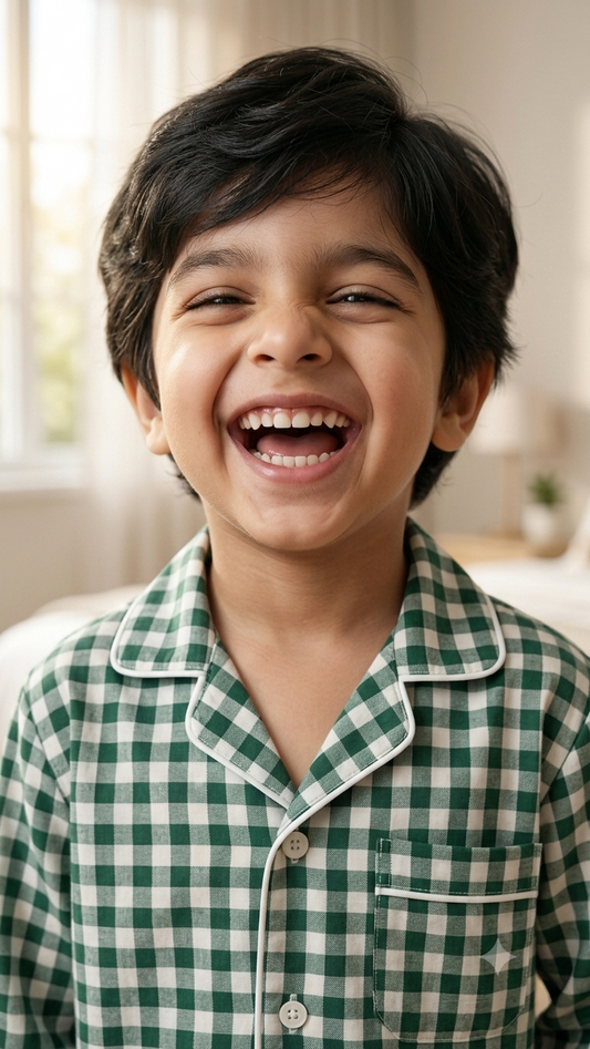 Boys Checked Night Suit | Green