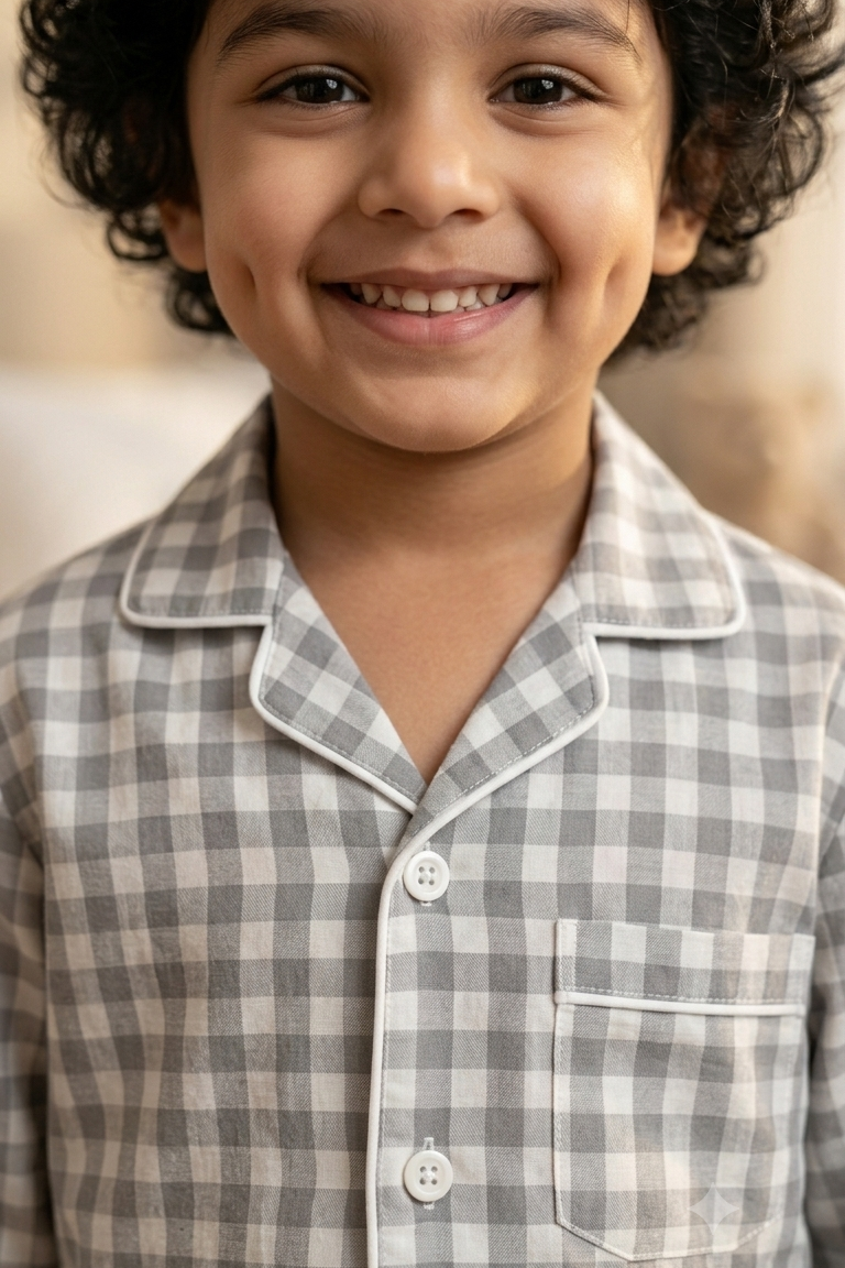 Grey Check Nightsuits for kids| Unisex| Pure Cotton