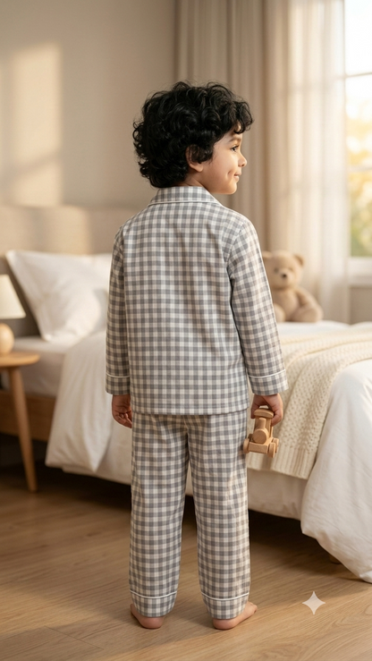Boys Checked Night Suit | Grey