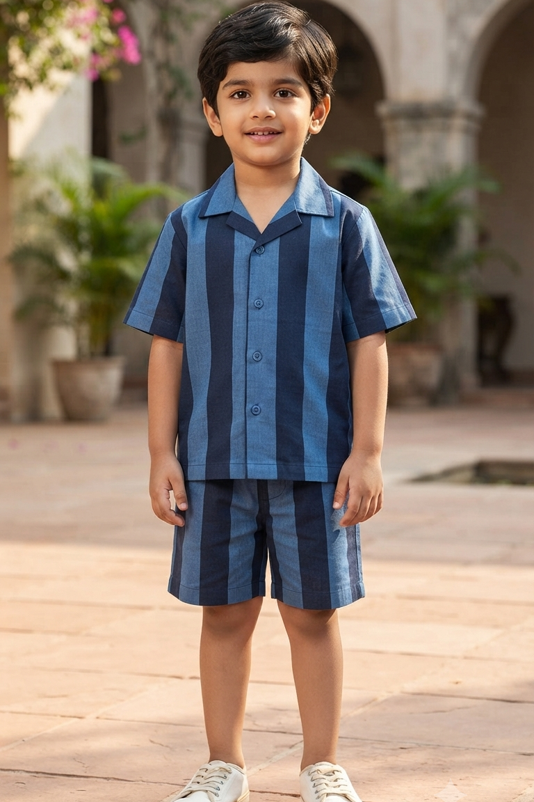 Blue Strip Co-ords Set for Boys| Pure Cotton