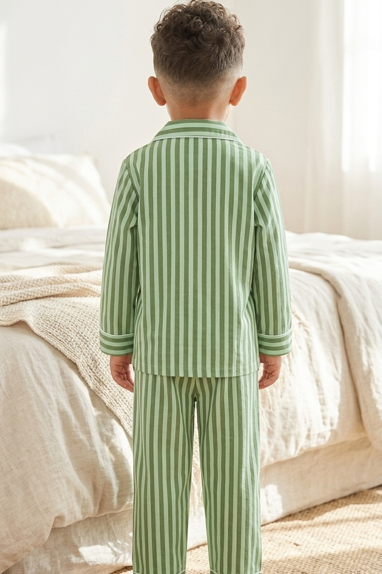 Olive Strip Nightsuits for kids| Unisex| Pure Cotton