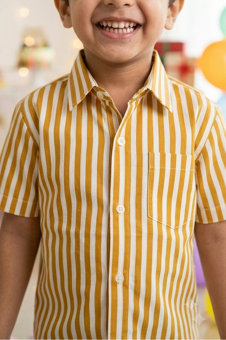 Mustard Strip Boys Shirt| Pure Cotton