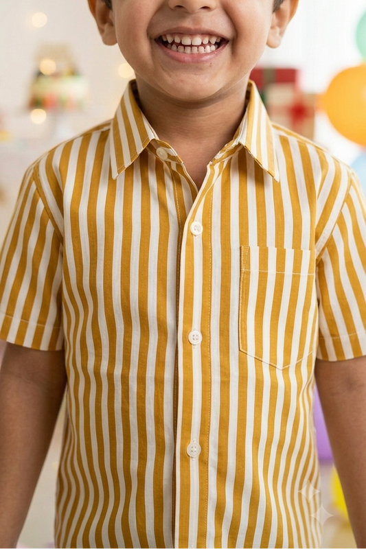 Mustard Strip Boys Shirt| Pure Cotton