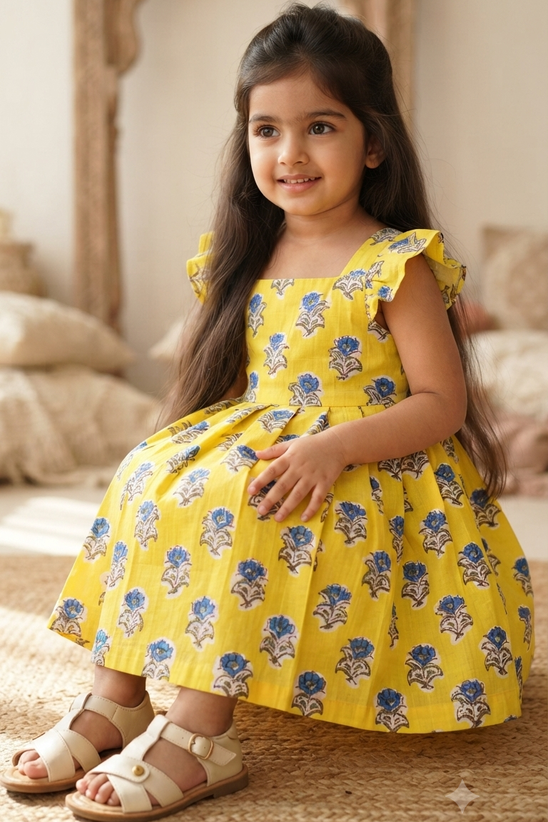 Yellow Boota Girls Dress| Pue Cotton