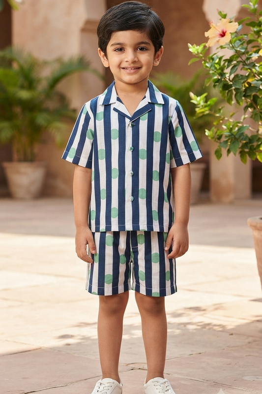 Blue Polka Dot Co-ords Set for Boys| Pure Cotton