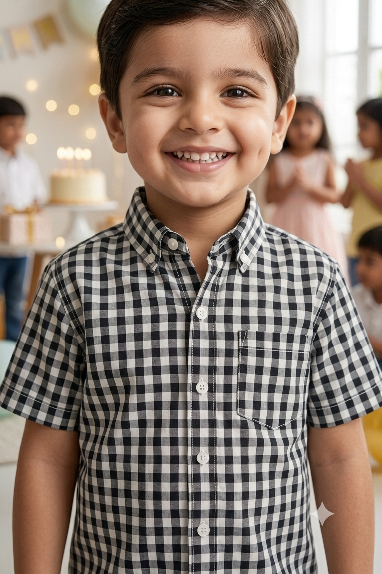 Black Check  Boys Shirt| Pure Cotton