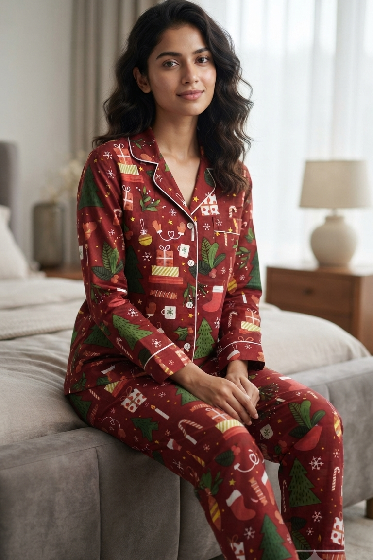 Merry Christmas Twinning Nightsuit Sets For Mother &  Kids| Pure Cotton