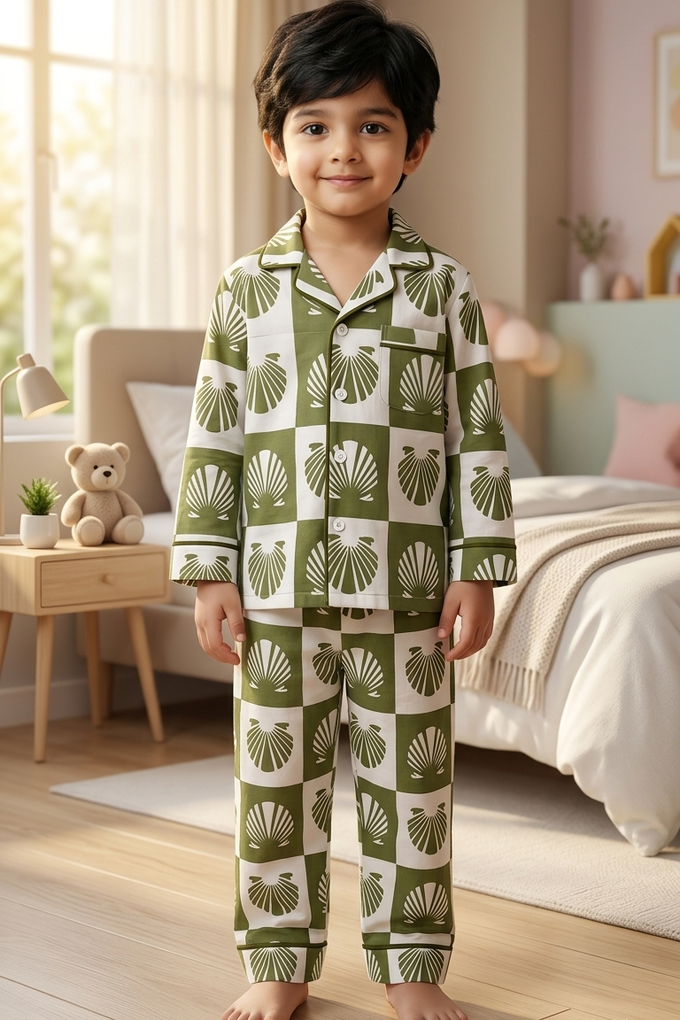 Green Shell Nightsuits for kids| Unisex| Pure Cotton