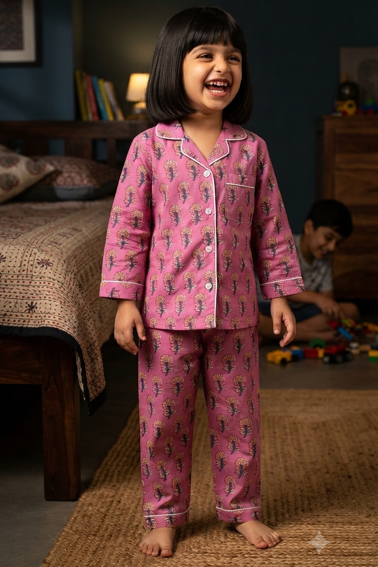 Pink Boota Twinning Nightsuit Sets For Mother &  Kids| Pure Cotton