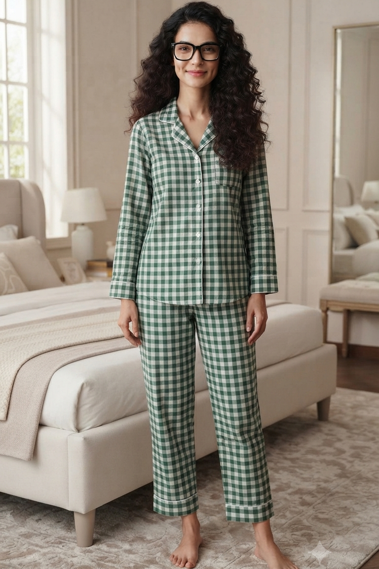 Green Twinning Nightsuit Sets For Mother &  Kids| Pure Cotton
