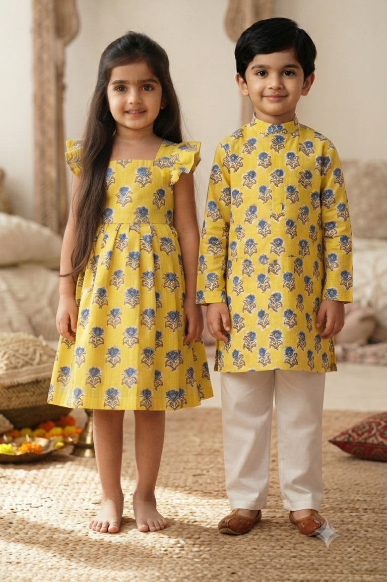 Yellow Boota Siblings Twinning Outfit| Pure Cotton