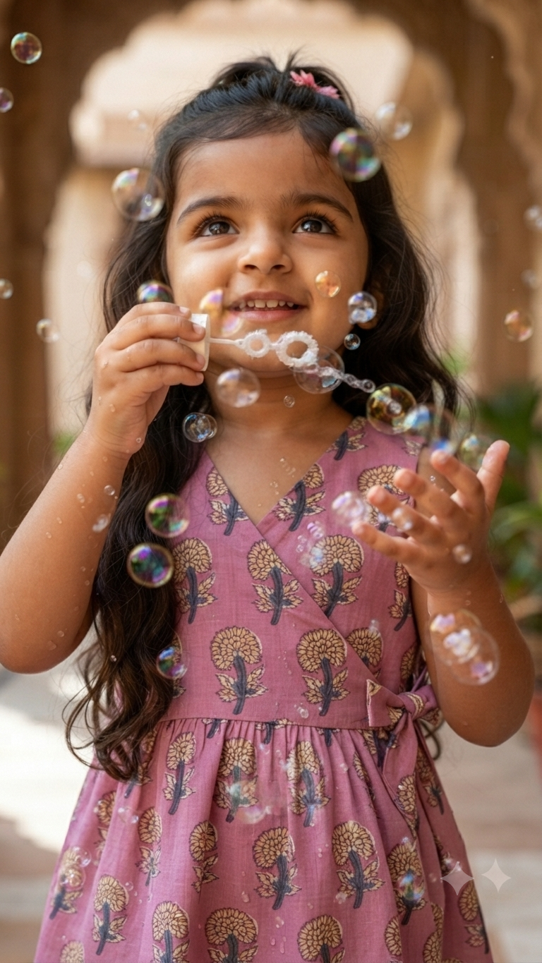 Pink Boota Girls Dress| Pue Cotton