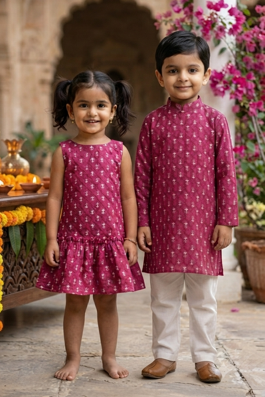 Pink Booti Siblings Twinning Outfit| Pure Cotton
