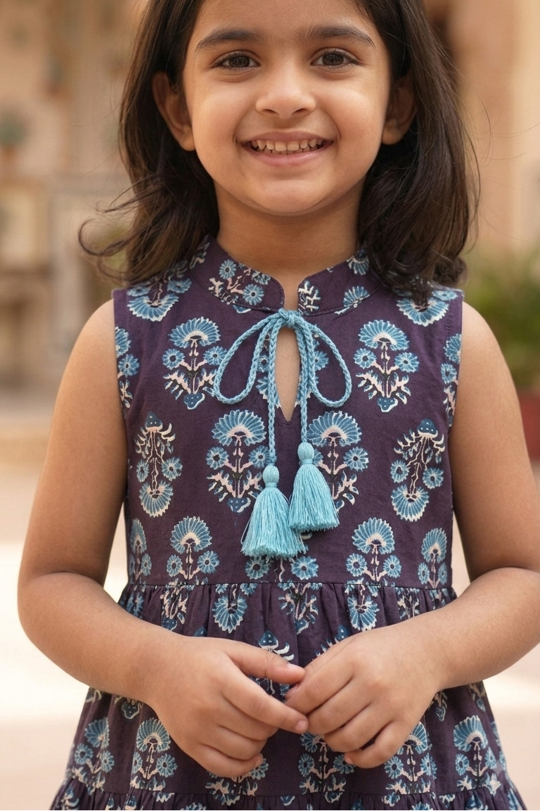 Black Booti Girls Dress| Pue Cotton