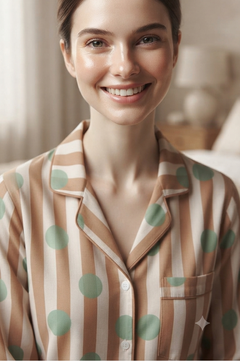 Light Brown Polka dot Nightsuit For Women| Pure Cotton