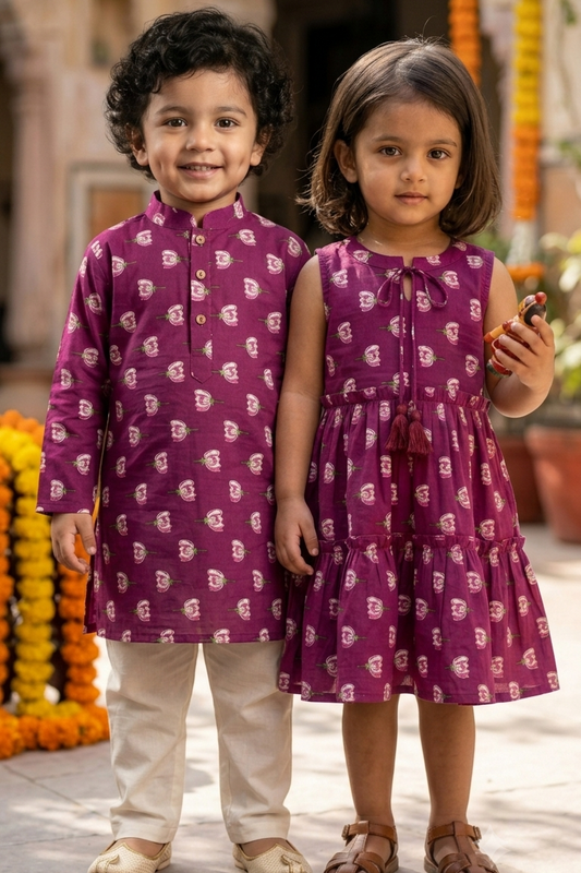 Kmal Floral Siblings Twinning Outfit| Pure Cotton