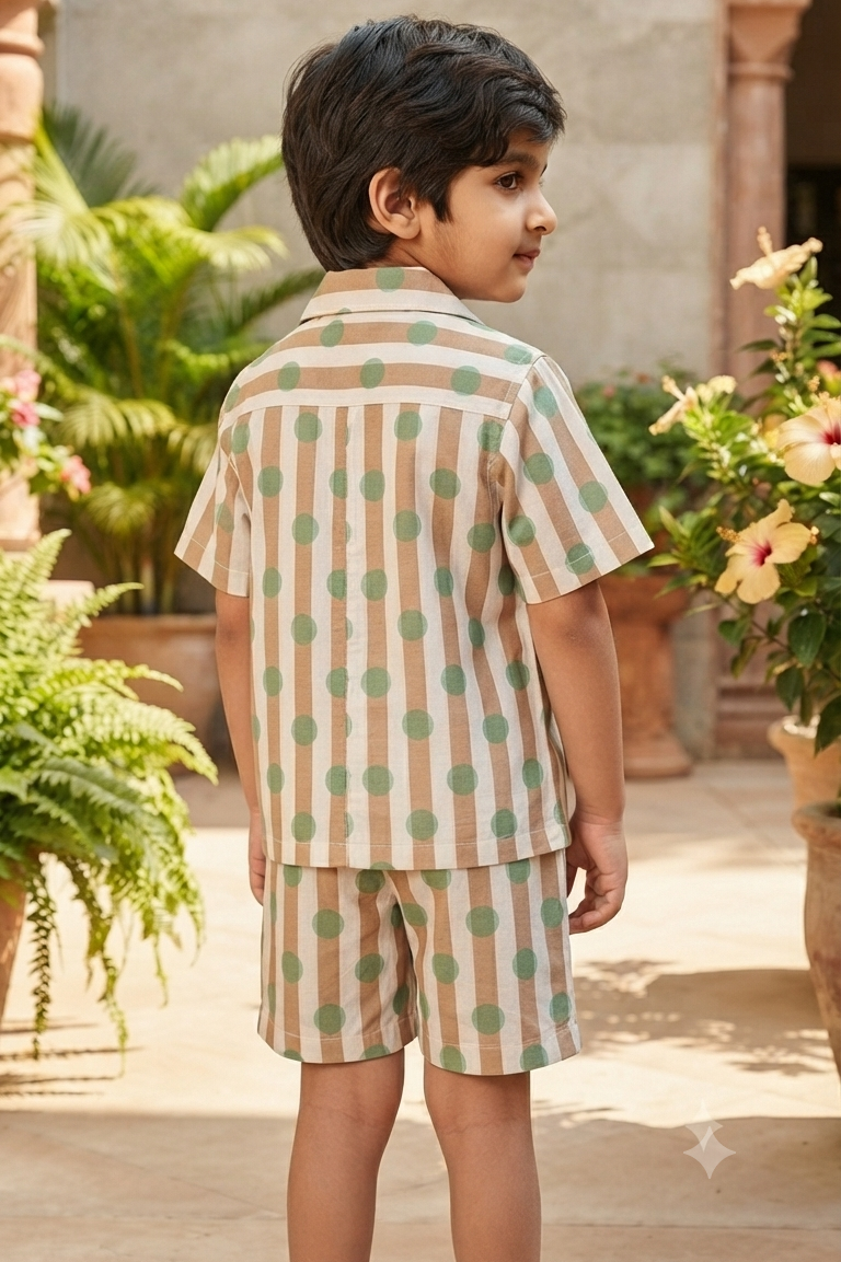 Brown Polka Dot Co-ords Set for Boys| Pure Cotton