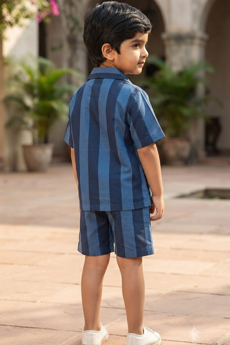 Blue Strip Co-ords Set for Boys| Pure Cotton