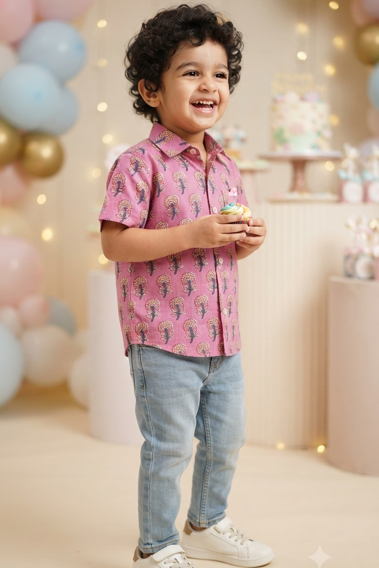 Pink Boota Boys Shirt| Pure Cotton