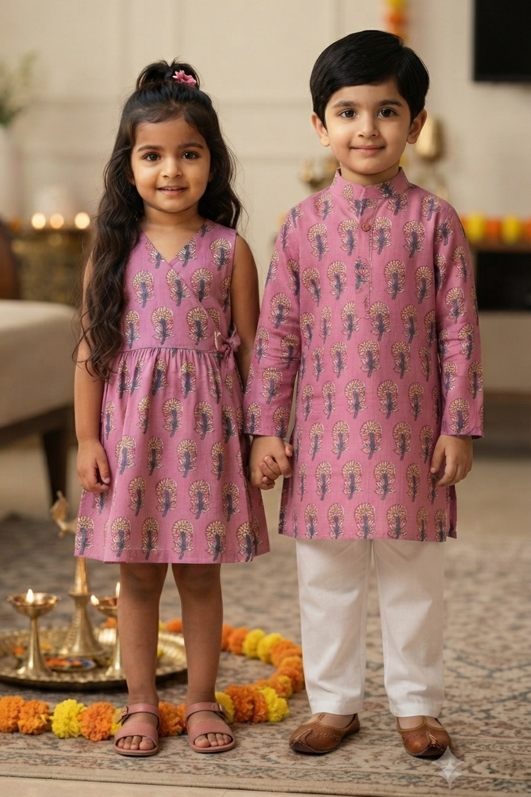 Pink Boota Siblings Twinning Outfit| Pure Cotton