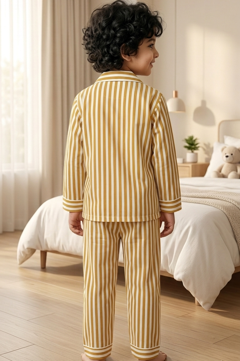 Mustard Strip Nightsuits for kids| Unisex| Pure Cotton