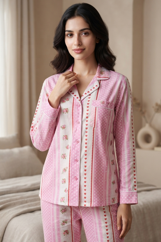 Pink Floral Twinning Nightsuit Sets For Mother &  Kids| Pure Cotton