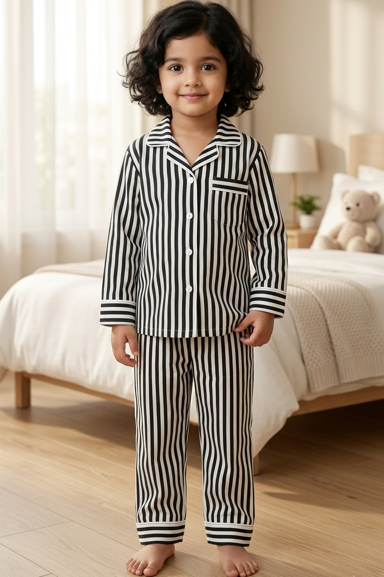 Black Strip Twinning Nightsuit Sets For Mother &  Kids| Pure Cotton